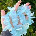 1 Strand Natural Raw Crystal Quartz Gemstone Beads, Large Drilled Stone Points, Aquamarine Blue AB Titanium Coated Gem Stick, 15 Inch, GA-E7