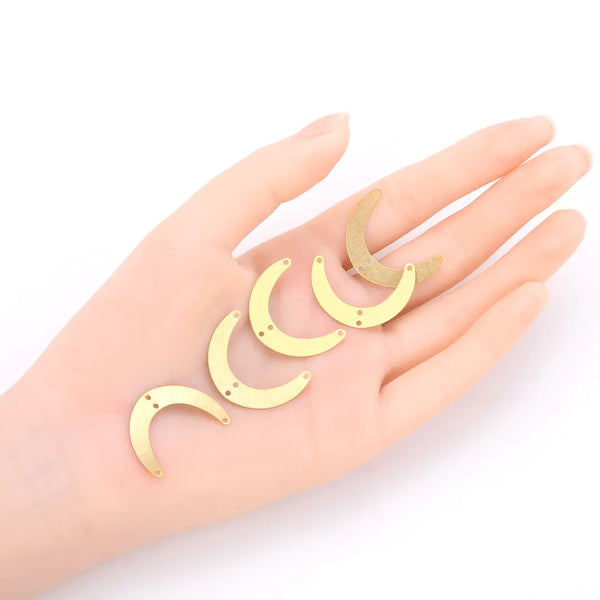 20pcs Brushed Raw Brass Moon Connector Link, 4-Hole, 29mm, Unplated/Uncoated, CF-C2