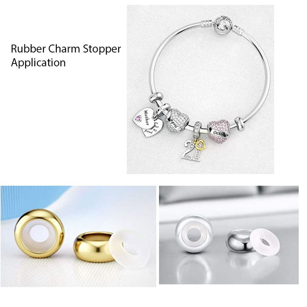 2pcs 925 Sterling Silver Rubber Charm Holder Bead Stopper, Compatible with Pandora All Other 3mm Charm Bracelet, EC27-A3