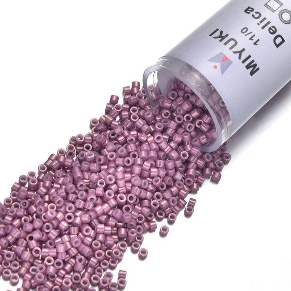 7.5g Miyuki Delica 11/0 Seed Beads, Opaque Gold Luster Dark Orchid DB253