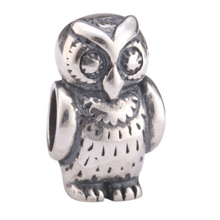 Real Solid Sterling Silver Owl Charm Wisdom Bead, Compatible with Pandora All Other Charm Bracelets