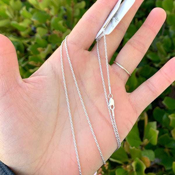 1pc 925 Sterling Silver Diamond-Cut Braided Rope Link Chain Necklace, Tarnish Resistant Rhodium Plated, 1.1mm, Thin Strong, Length Selections: 18/20/22/24/26 inch