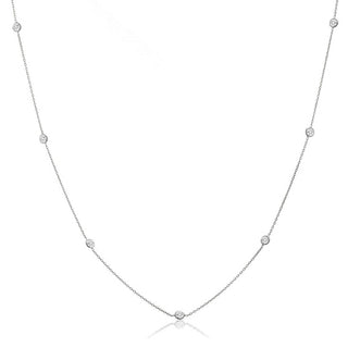 1pc 925 Sterling Silver BTY Station Cubic Zirconia Diamond Bezel Cable Chain Necklace, Tarnish Resistant Rhodium Plated, 4mm Bezel, Length Selections: 18/20/22 inch