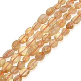 Natural Yellow Citrine Gemstone Oval Tumbled Pebble Beads, Irregular, 8mm to 12mm, Hole ID 1mm, 15 Inch/1 Strand, GZ12-8
