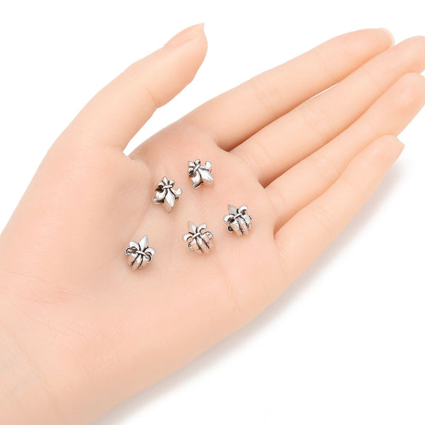 20pcs Fleur De Lis Iris Lily Large Hole Beads, Hole ID 4.5mm, Antique Silver, Zinc Alloy Metal, MEC-D5