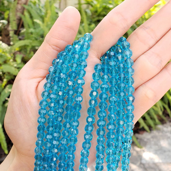 200pcs Creative Club Faceted Round Crystal Glass Beads, Aquamarine Blue, 6mm (0.24 inch), Hole ID 1mm, CC2R610