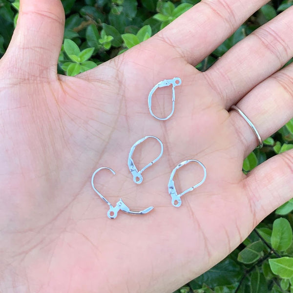 10pcs 925 Sterling Silver Leverback Earring Hooks, Tarnish Resistant Rhodium Plated, Open Ring, 17mm, SS54-3