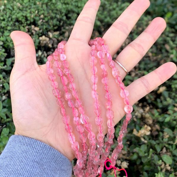 Natural Red Strawberry Quartz Gemstone Oval Tumbled Pebble Beads, Irregular, 6mm to 8mm, Hole ID 1mm, 15 Inch/1 Strand, GZ11-20
