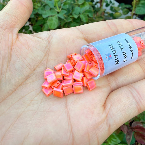 10g Miyuki Full Tila Square Seed Beads 5x5mm, Matte Rainbow Orange (TL-406FR)