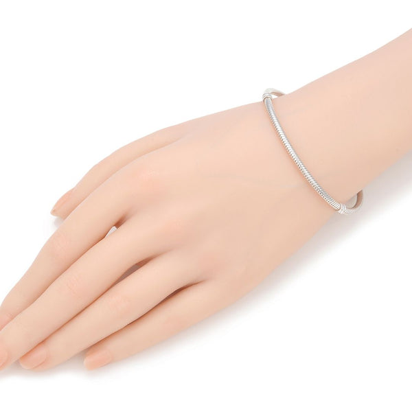 1pc 925 Sterling Silver 3mm Snake Chain Charm Bracelet, Snap Lock Barrel Clasp, Length Selections: 7 inch/7.5 inch/8 inch/8.5 inch