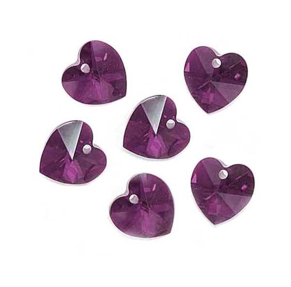 20pcs Top Drilled Valentine Heart Drop Crystal Beads, February Amethyst Birthstone Beads, 10mm, Hole ID 1mm, BB15-2