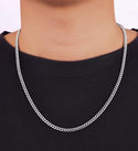1pc 925 Sterling Silver Diamond Cut Curb Link Chain Necklace, Tarnish Resistant Rhodium Plated, 4mm, Large Thick Strong, Length Selections: 16/18/20/26/28 Inch