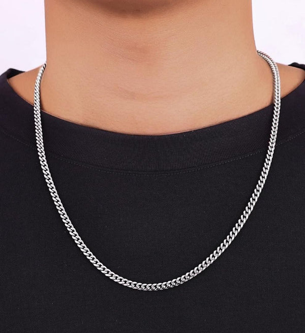 1pc 925 Sterling Silver Diamond Cut Curb Link Chain Necklace, Tarnish Resistant Rhodium Plated, 4mm, Large Thick Strong, Length Selections: 16/18/20/26/28 Inch