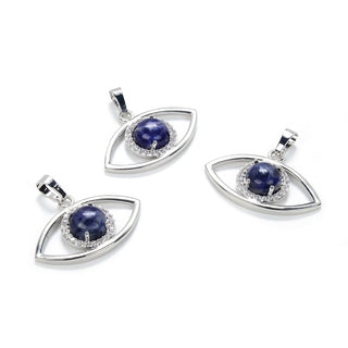 2pcs Natural Blue Sodalite Gemstone Pendants, 33x18mm Evil Eye Stone Drops, G2P-L7