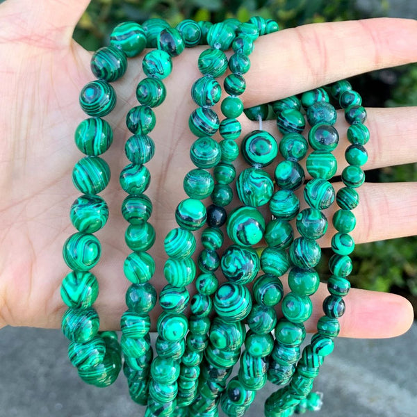 Synthetic Green Malachite Gemstone Round Beads, 1 Strand/15 Inch, Size Selections: 4mm/6mm/8mm/10mm