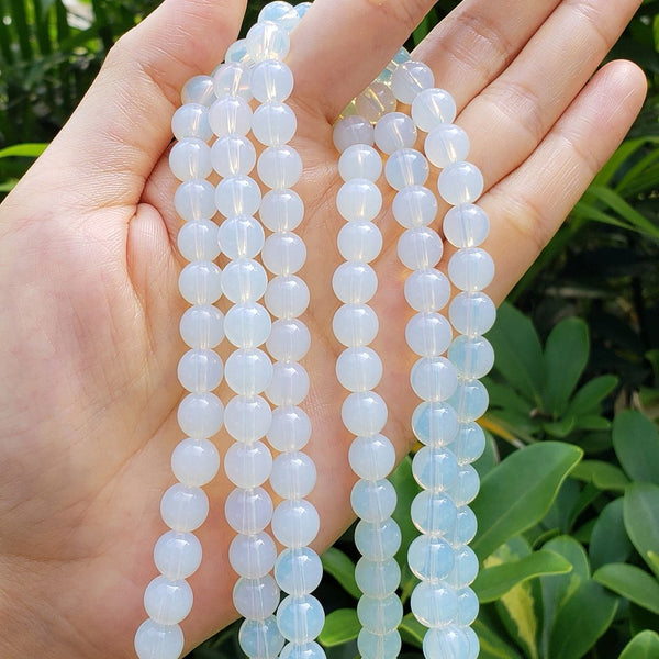 Lab Created White Opal Gemstone Round Beads, 1 Strand/15 Inch, Size Selections: 4mm/6mm/8mm/10mm