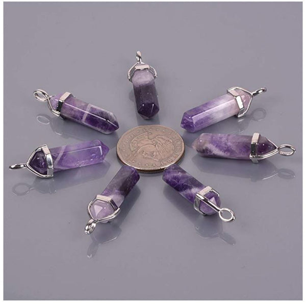 4pcs Natural Purple Amethyst Gemstone Pendants, 42mm Loose Bullet Point Stone Drops, G2P-C4