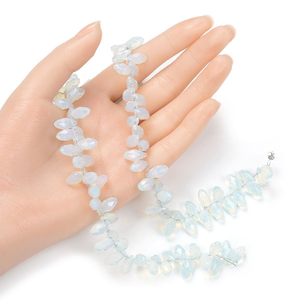 200pcs Creative Club Faceted Teardrop Briolette Crystal Glass Beads, Pendant Drop, White Opal, 12x6mm, Hole ID 1mm, CCT2-34