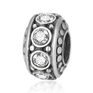 1pc 925 Sterling Silver April Birthstone Bead Charm, Diamond Clear Cubic Zirconia CZ, 11x6.8mm, Hole ID 4.5mm, EC1-A4