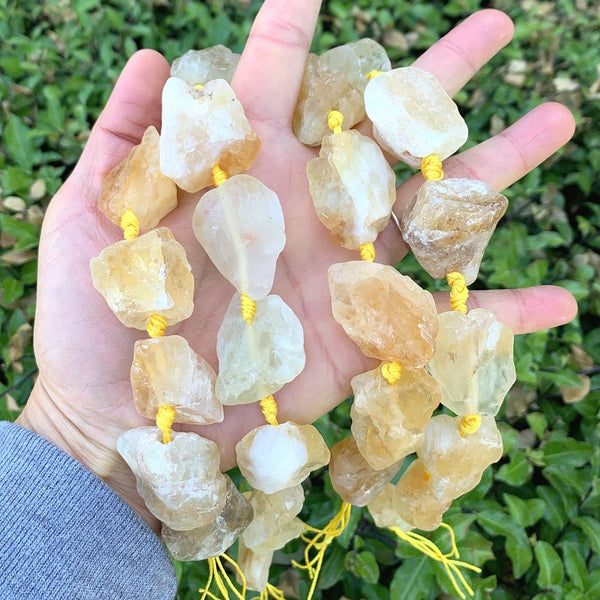 Natural Raw Yellow Citrine Crystal Gemstone Beads, Large Drilled Rough Nugget Stone, 15 Inch GA-C4