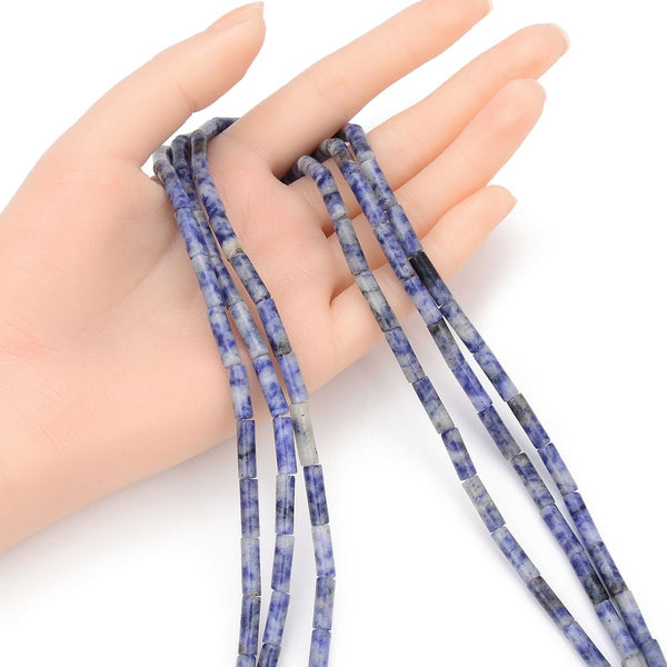 Natural Blue White Chinese Sodalite Gemstone Cylinder Tube Beads, 13x4mm, Hole ID 1mm, 14.5 Inch/1 Strand, GH-H8