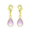 2pcs Clip On Dangle October Light Rose Pink Birthstone Charm Drops, Tarnish Resistant, 18K Yellow Gold Plated Lobster Clasp, BL8-10