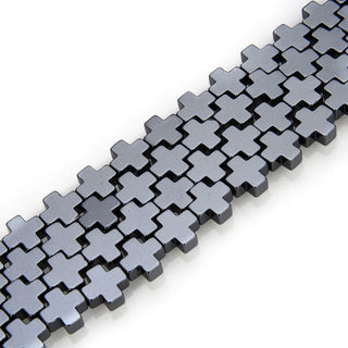 Grade A Natural Black Hematite Gemstone Cross Sign Beads, 15 Inch/1 Strand, 10mm, Hole ID 1mm, GFC-H1