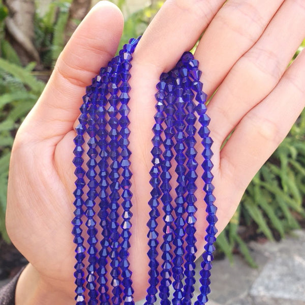 500pcs Creative Club Faceted Bicone Crystal Glass Beads, Cobalt Blue, 4mm (0.16 Inch) Small Tiny, Hole ID 0.9mm, CCB425