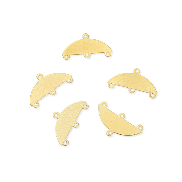 10pcs 21mm 4-Hole Half Round Circle Links, Tarnish Resistant, 18K Yellow Gold Plated Brushed Brass, BF-A11