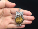 1pc Natural Brown Yellow Tiger Eye Gemstone Owl Pendant Necklace, 18 Inch Surgical Stainless Steel Chain, GGP-F1