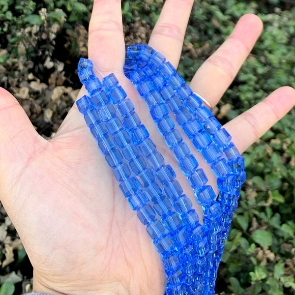 100pcs Creative Club Faceted Cube Crystal Glass Beads, Light Sapphire, 8mm, Hole ID 1mm, CCC814