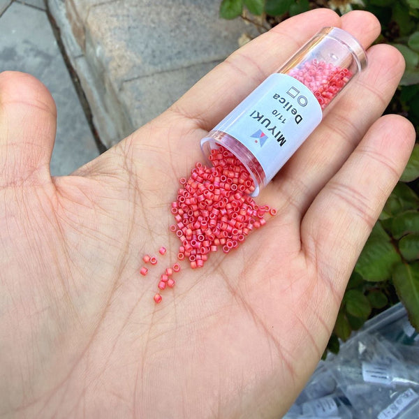 30g Miyuki Delica 11/0 Seed Beads, Matte Rainbow Red Orange DB856