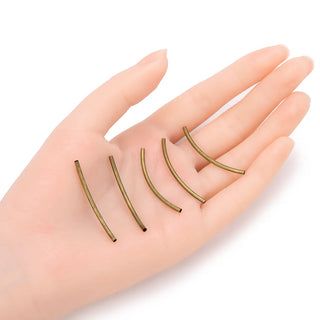 100pcs Curved Noodle Tube Beads, Antique Bronze Plated Brass, Tarnish Resistant, Hole ID 1.5mm, Size Selections: 25mm/30mm/35mm/40mm/50mm