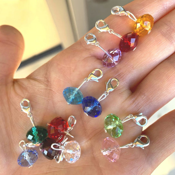1 Set/12pcs Mixed Dangle Birthstone Charm Drops, 10mm x 8mm Rondelle Crystal Beads, Sterling Silver Plated Clasp, BL9