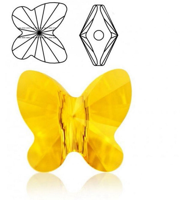 20pcs Creative Club Butterfly Crystal Glass Beads #5754, Center Drilled, November Topaz Yellow Birthstone, 10mm, Hole ID 1mm, CCBF-8