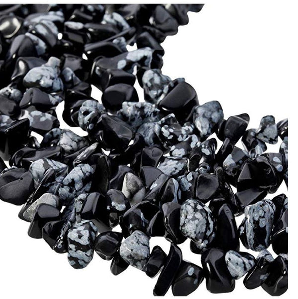 Natural Snowflake Obsidian Gemstones Chip Beads, Free Form, 5mm-8mm, Hole ID 1mm, 1 Strand/31 Inch, GZ1-20
