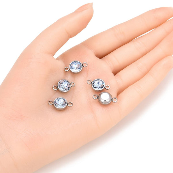 10pcs Grade A March Aquamarine Blue Birthstone Links, Stainless Steel, Tarnish Resistant, 10mm, CCP36-3