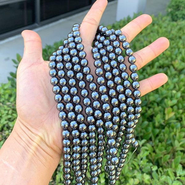 Grade A Natural Black Hematite Gemstone Round Beads, 15 Inch/1 Strand, Size Selections: 6mm/8mm/10mm