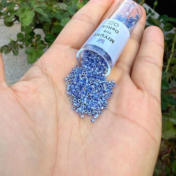 7.5g Miyuki Delica 11/0 Seed Beads, Opaque Dyed Luster Blue DB243