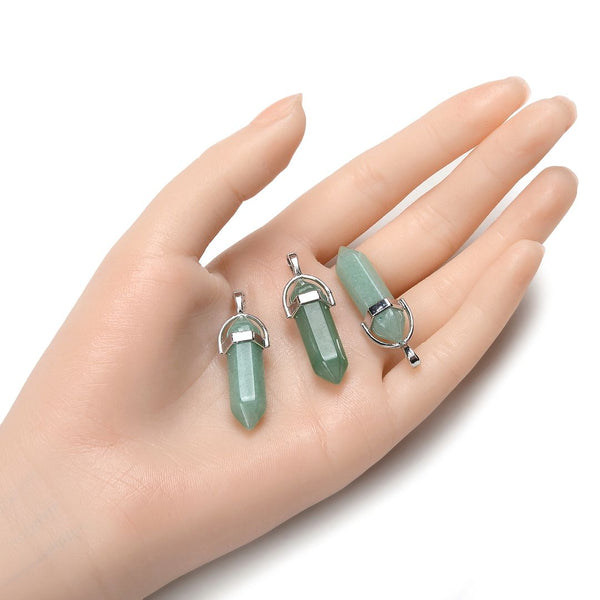 4pcs Natural Green Aventurine Gemstone Pendants, 42mm Loose Bullet Point Stone Drops, G2P-C17