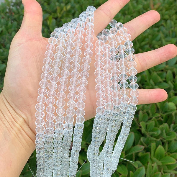 140pcs Creative Club Faceted Rondelle Crystal Glass Beads, Crystal Clear, 8x6mm, Hole ID 1.1mm, CCR801