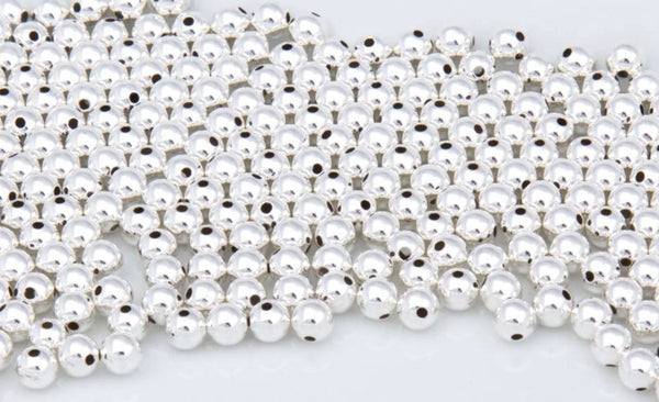 50pcs 925 Sterling Silver Small Tiny Seamless Round Spacer Beads, 3mm, Hole ID 1mm, SS142