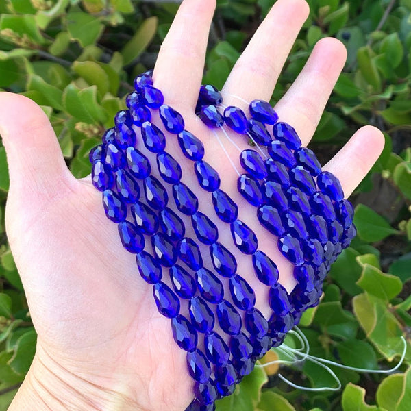 120pcs Creative Club Faceted Teardrop Crystal Glass Beads, Center Drilled, Cobalt Blue, 12x8mm, Hole ID 1mm, CCT-1225