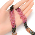 Natural Multi-color Tourmaline Gradient Shade Gemstone Tiny Small Faceted Round Beads, 3mm, Hole ID 0.6mm, 15 Inch/1 Strand, GK3-3