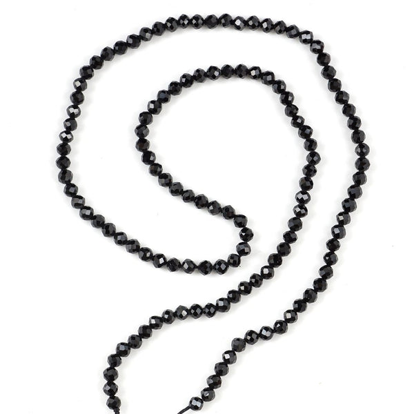 Natural Jet Black Jade Gemstone Faceted Round Beads, 3mm/Small Tiny, Hole ID 0.8mm, 2 Strands/26 Inch Total, GH3R-5