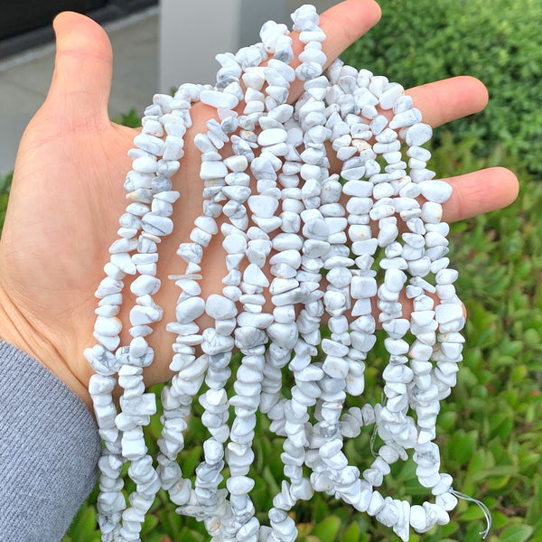 Natural White Howlite Gemstone Chip Beads, Free Form, 5mm-8mm, Hole ID 1mm, 1 Strand/31 Inch, GZ1-6