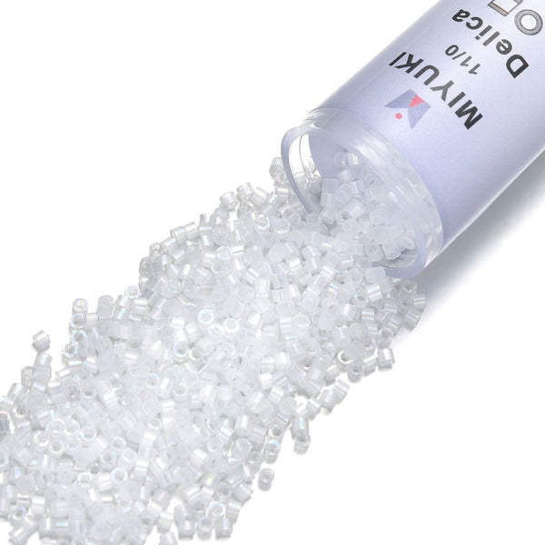 7.5g Miyuki Delica 11/0 Seed Beads, Silk Satin Rainbow Crystal White DB670