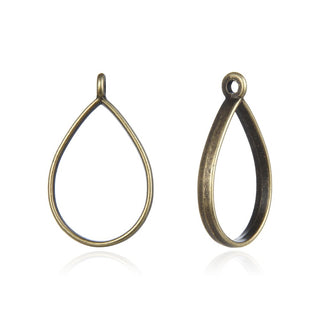 20pcs Open Back Pearl Teardrop Bezel Blanks, Pendant Base, Large Resin Mold, Tarnish Resistant Antique Bronze, 34x20mm, CF287-4