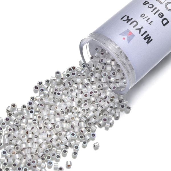 7.5g Miyuki Delica 11/0 Seed Beads, Rainbow Silver-Lined Opal DB223
