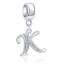 1pc 925 Sterling Silver Letter K, Alphabet Charm Pendant Drop, 18mm Long, Hole ID 4.5mm, EC3-A11